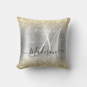 シックなブラシ仕上げメタルシルバー金ゴールドフェイクグリッター クッション (正面)