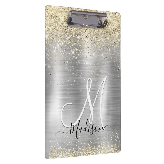 シックなブラシ仕上げメタルシルバー金ゴールドフェイクグリッター クリップボード (右)