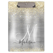 シックなブラシ仕上げメタルシルバー金ゴールドフェイクグリッター クリップボード (正面)