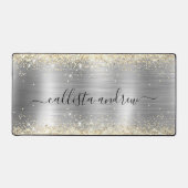 シックなブラシ仕上げメタルシルバー金ゴールドフェイクグリッター デスクマット (正面)