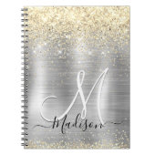 シックなブラシ仕上げメタルシルバー金ゴールドフェイクグリッター ノートブック (正面)
