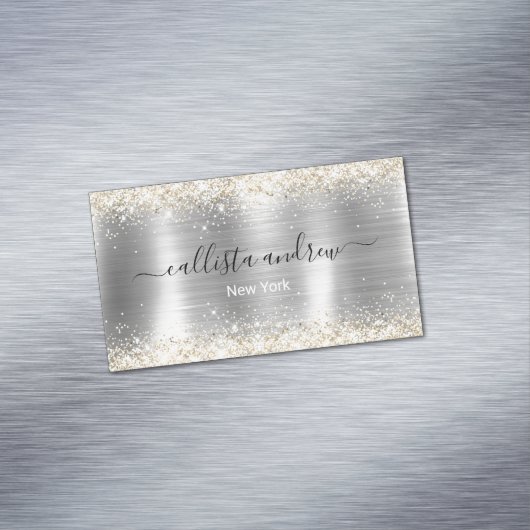 シックなブラシ仕上げメタルシルバー金ゴールドフェイクグリッター マグネット名刺 (インサイチュ)