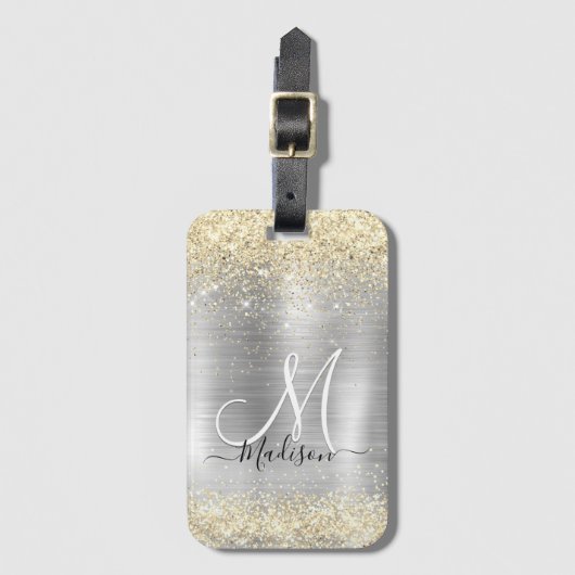 シックなブラシ仕上げメタルシルバー金ゴールドフェイクグリッター ラゲッジタグ (正面縦)
