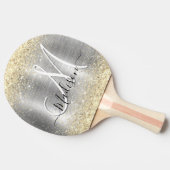 シックなブラシ仕上げメタルシルバー金ゴールドフェイクグリッター 卓球ラケット (横)