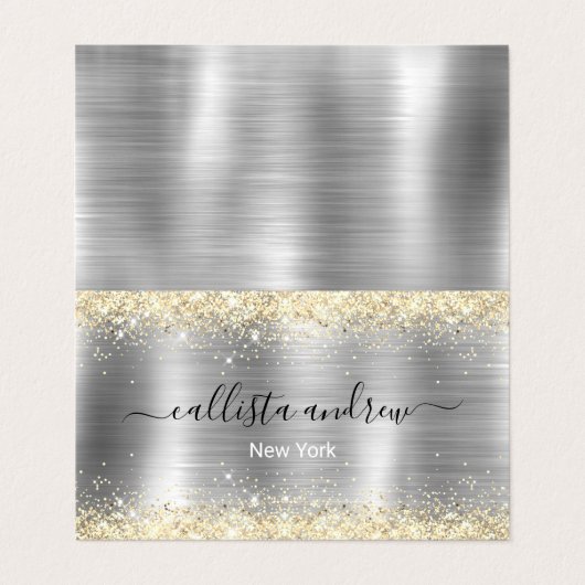 シックなブラシ仕上げメタルシルバー金ゴールドフェイクグリッター 名刺 (外部フラット)