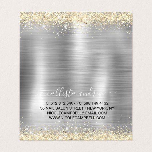 シックなブラシ仕上げメタルシルバー金ゴールドフェイクグリッター 名刺 (内部フラット)