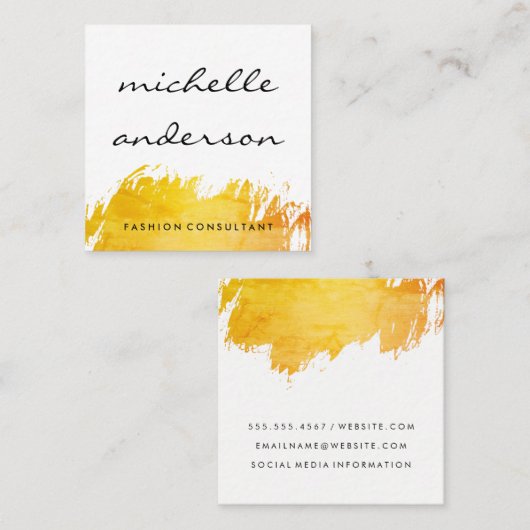 シックなブラシ付きオレンジ色の表現 スクエア名刺 (正面/裏面)