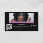 シックなブラックとネオンピンクのヘアブレイディングサロン写真 名刺 (裏面)