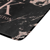 シックなブラックとバラゴールドフォイルマーブルモノグラム カッティングボード (角)