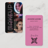 シックなブラックとピンク3枚の写真Qrコード美しい 名刺 (正面/裏面)