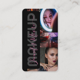 シックなブラックとピンク3枚の写真Qrコード美しい 名刺