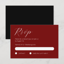 シックなブラックとレッドのRSVPカード 出欠カード