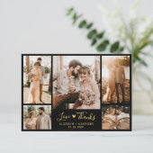 シックなブラックと金ゴールドのスクリプトフォトコラージュ結婚ズ サンキューカード (スタンド正面)