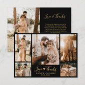 シックなブラックと金ゴールドのスクリプトフォトコラージュ結婚ズ サンキューカード (正面/裏面)