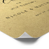 シックなブラックと金ゴールドの結婚垂直のウェルカムサイン ポスター (角)