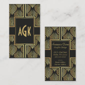 シックなブラックと金ゴールドアールデコ名刺 名刺 (正面/裏面)