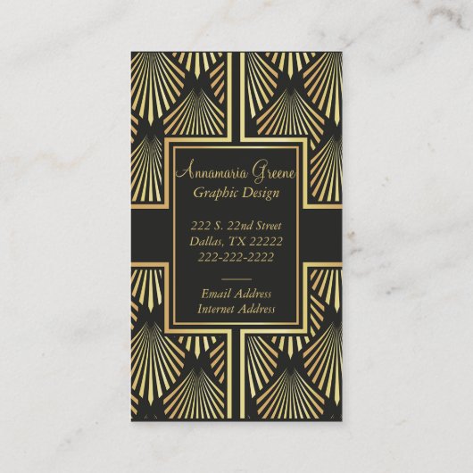 シックなブラックと金ゴールドアールデコ名刺 名刺 (裏面)