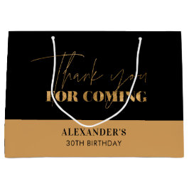 シックなブラックと金ゴールドスクリプト誕生日ありがとう ラージペーパーバッグ