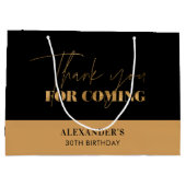 シックなブラックと金ゴールドスクリプト誕生日ありがとう ラージペーパーバッグ (裏面)