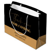 シックなブラックと金ゴールドスクリプト誕生日ありがとう ラージペーパーバッグ (裏面アングル)