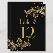 シックなブラックと金ゴールドト結婚ーンのテーブル番号 招待状 (正面/裏面)