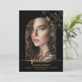 シックなブラックと金ゴールド |アーチフォト卒業 案内状 (スタンド正面)