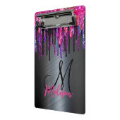 シックなブラックのホットピンクブルーのドリップモノグラムのクリップボード ミニクリップボード (アングル2)