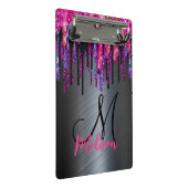 シックなブラックのホットピンクブルーのドリップモノグラムのクリップボード ミニクリップボード (アングル)