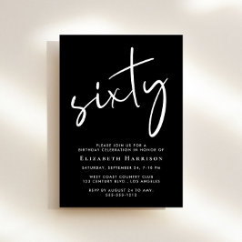 シックなブラックの60歳の誕生日パーティー 招待状