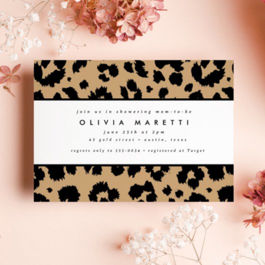 シックなブラックアニマルプリントヒョウ赤ちゃんシャワー 招待状