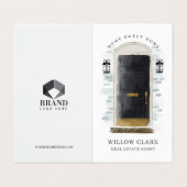 シックなブラックウォーターカラーフロントドアフォト&サービス 名刺 (外部フラット)