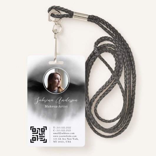 シックなブラックウォーター色抽象芸術スクリプトフォトロゴ バッジ (正面ランヤード)