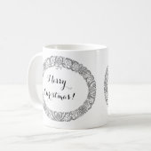 シックなブラックオンホワイトクリスマスリースへカスタマイズ コーヒーマグカップ (正面左)