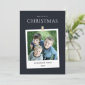 シックなブラックカスタムの家族の写真のクメリーリスマス シーズンカード (スタンド正面)