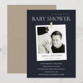 シックなブラックカスタムフォトカップル赤ちゃんシャワー招待状 サンキューカード (正面/裏面)
