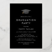 シックなブラックキャップゴールドフォイルフォト卒業パーティー 箔招待状 (裏面)