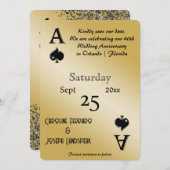 シックなブラックグリッター&エーススペードの日付を保存 招待状 (正面/裏面)