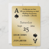 シックなブラックグリッター&エーススペードの日付を保存 招待状 (正面)