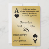 シックなブラックグリッター&エースハートの日付を保存 招待状 (正面)