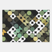 シックなブラックグリーンティール(緑がかった色)ブルーサークルのアートパターン ラッピングペーパーシート (正面)