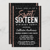 シックなブラックグレーバラ金ゴールドグリッターチータースイーツ16 招待状 (正面/裏面)