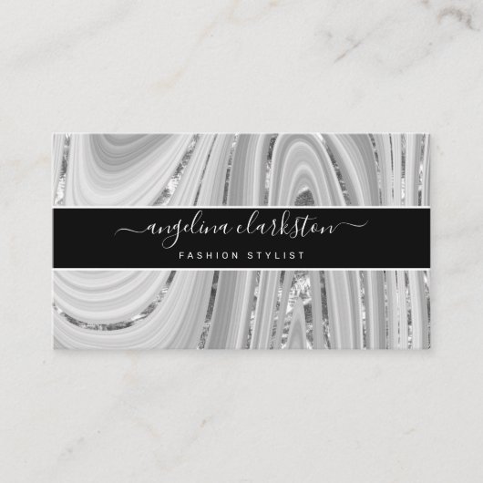 シックなブラックグレーホワイトスクリプトマーブルゲート 名刺 (正面)
