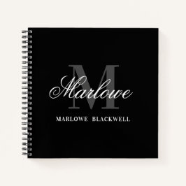 シックなブラックグレーモノグラム書道 ノートブック