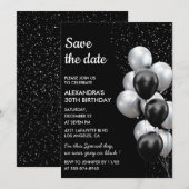 シックなブラックグレー風船の30歳の記念日Save the Date 招待状 (正面/裏面)