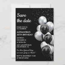 シックなブラックグレー風船の30歳の記念日Save the Date 