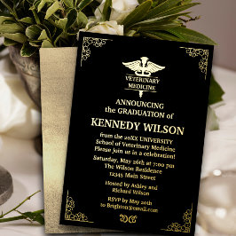 シックなブラックゴールドフォイル獣医学 箔招待状