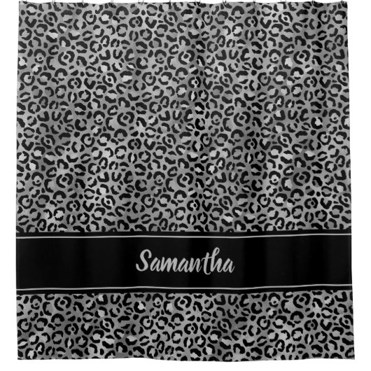 シックなブラックシルバーグレーレオパードパーソナライズされたプリント シャワーカーテン (正面)