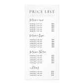 シックなブラックスクリプトタイポグラフィサービスの価格表 ラックカード (正面)