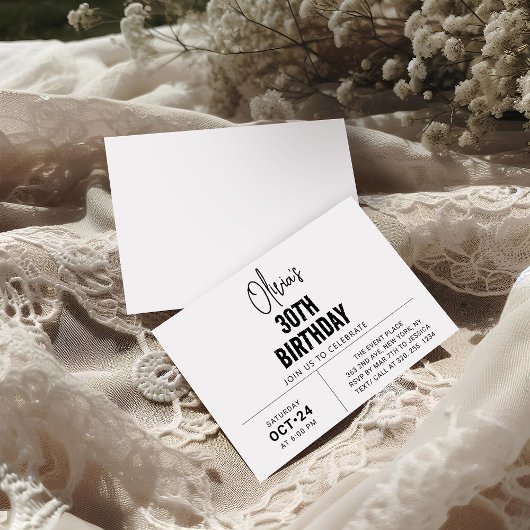 シックなブラックスクリプト30thバースデーエレガント&モダン 招待状