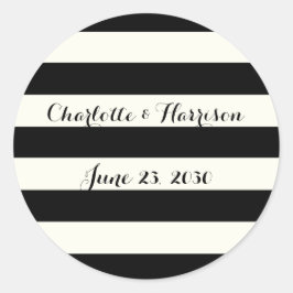 シックなブラックストライプアイボリーのスクリプ結婚ト名 ラウンドシール